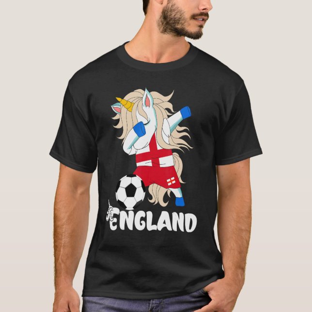 Dabbing Unicorn England Fußball Englisch Flag Foot T-Shirt (Vorderseite)