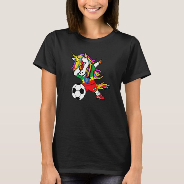 Dabbing Unicorn Ethiopia Fußball Äthiopische Flagg T-Shirt (Vorderseite)