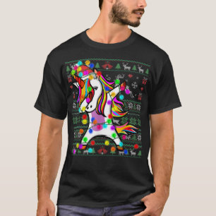 Dabbing Unicorn Fairy Lights Ugly Christmas Sweet T-Shirt