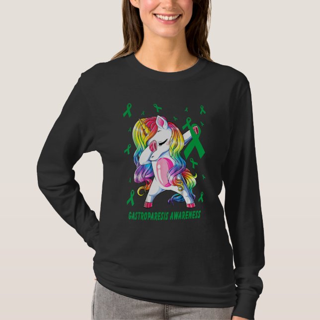 Dabbing Unicorn Gastroperesis Awareness Warrior T-Shirt (Vorderseite)