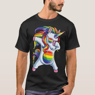 Dabbing Unicorn Gay Pride LGBT Lesbian Rainbow Fl T-Shirt