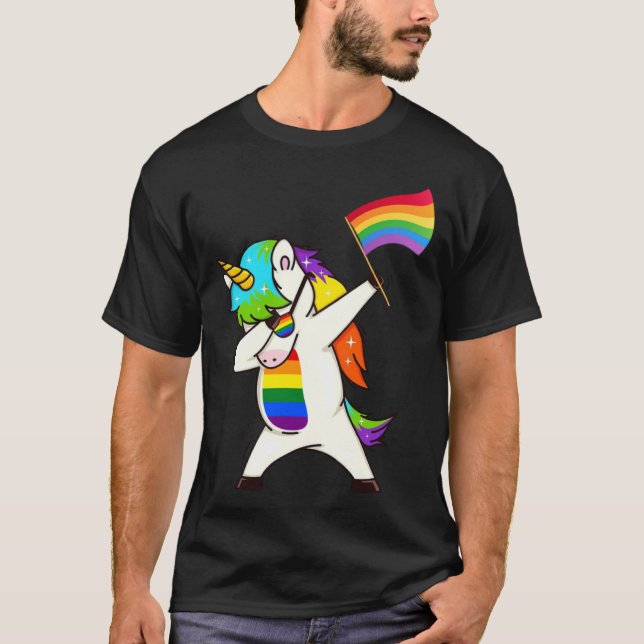 Dabbing Unicorn Gay Pride LGBT  Lesbian Rainbow Fl T-Shirt (Vorderseite)