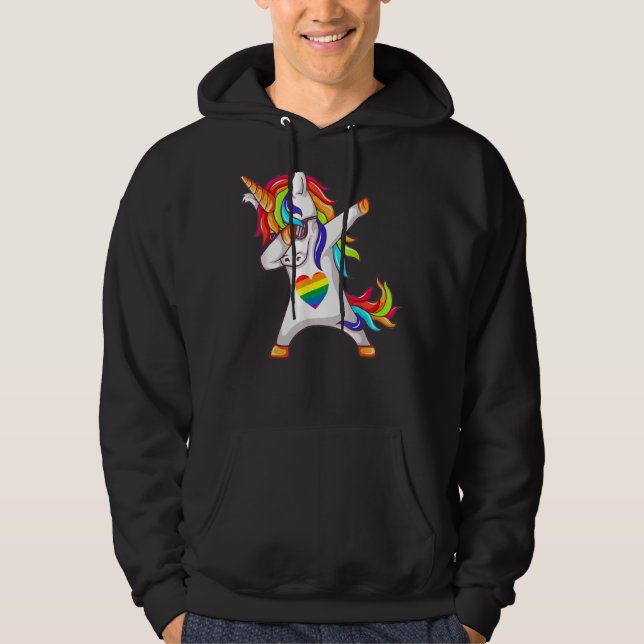 Dabbing Unicorn Gay Pride Lgbt Lesbian Rainbow Fla Hoodie (Vorderseite)