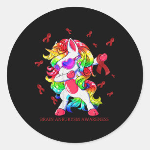 Dabbing Unicorn Gehirn Aneurysm Bewusstsein Ribbon Runder Aufkleber