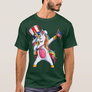 Dabbing Unicorn Girls 4. Juli American Flag Un T-Shirt