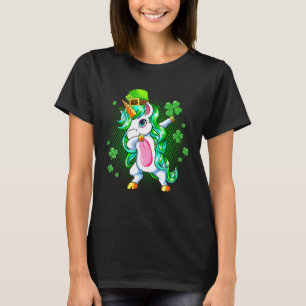 Dabbing Unicorn Girls Kleeblatt für St Patricks Da T-Shirt