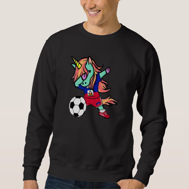 Dabbing Unicorn Haiti Soccer Fans Support Haitian  Sweatshirt (Vorderseite)