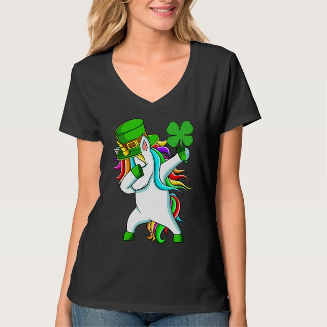 Dabbing Unicorn Happy St Patrick's Day Lucky Shamr T-Shirt (Vorderseite)