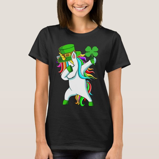 Dabbing Unicorn Happy St Patrick's Day Lucky Shamr T-Shirt (Vorderseite)