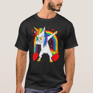 Dabbing Unicorn Herz Rainbow Valentine S Day Gir T-Shirt