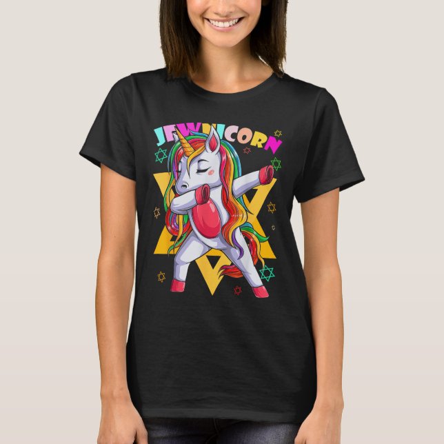 Dabbing Unicorn Jewnicorn Judenjüdin Rosh Hashanah T-Shirt (Vorderseite)