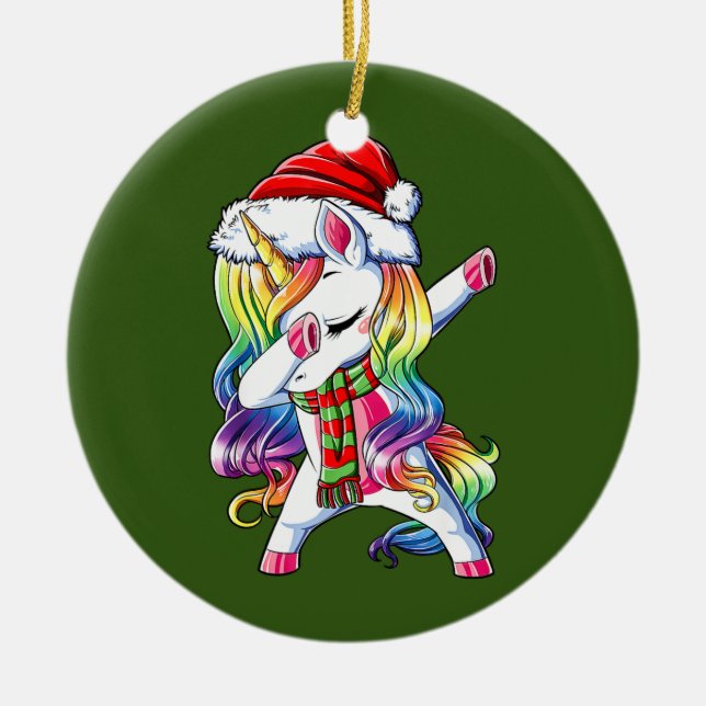 Dabbing Unicorn Keramik Ornament (Vorne)