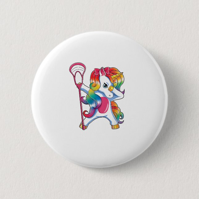 Dabbing Unicorn Lacrosse Funny Lax Player T - Shir Button (Vorderseite)