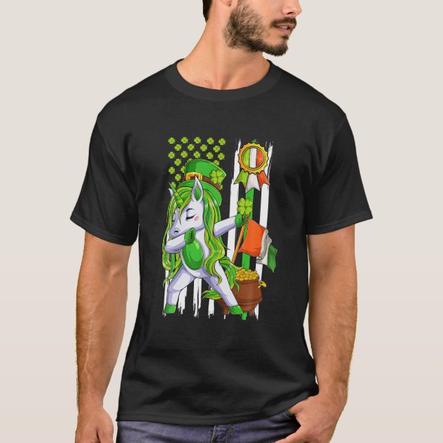 Dabbing Unicorn Leprechaun St Patrick's Day Irish T-Shirt (Vorderseite)