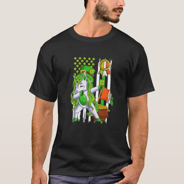 Dabbing Unicorn Leprechaun St Patrick's Day Irish T-Shirt (Vorderseite)