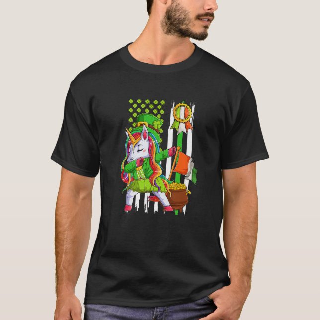 Dabbing Unicorn Leprechaun St Patrick's Day Irish T-Shirt (Vorderseite)