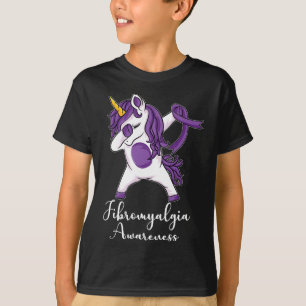 Dabbing Unicorn Lila Ribbon Fibromyalgie Awarene T-Shirt