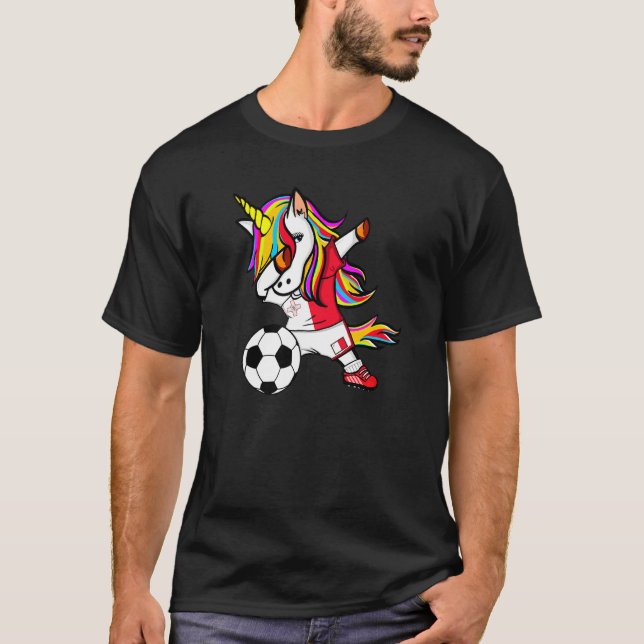 Dabbing Unicorn Malta Football Maltese Flag Socce T-Shirt (Vorderseite)