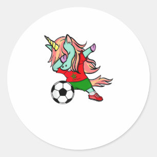 Dabbing Unicorn Marokko Fußball Fans Jersey Marokk Runder Aufkleber
