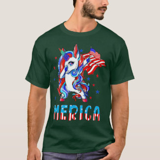 Dabbing Unicorn Merica American Flag Patriotic 4. T-Shirt