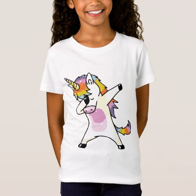 Dabbing Unicorn Niedlich Rainbow Birthday Girl T-Shirt (Vorderseite)