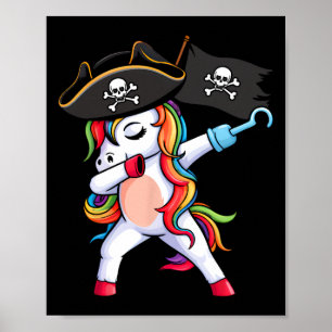 Dabbing Unicorn Pirate Girls Kinder Witziges Hallo Poster