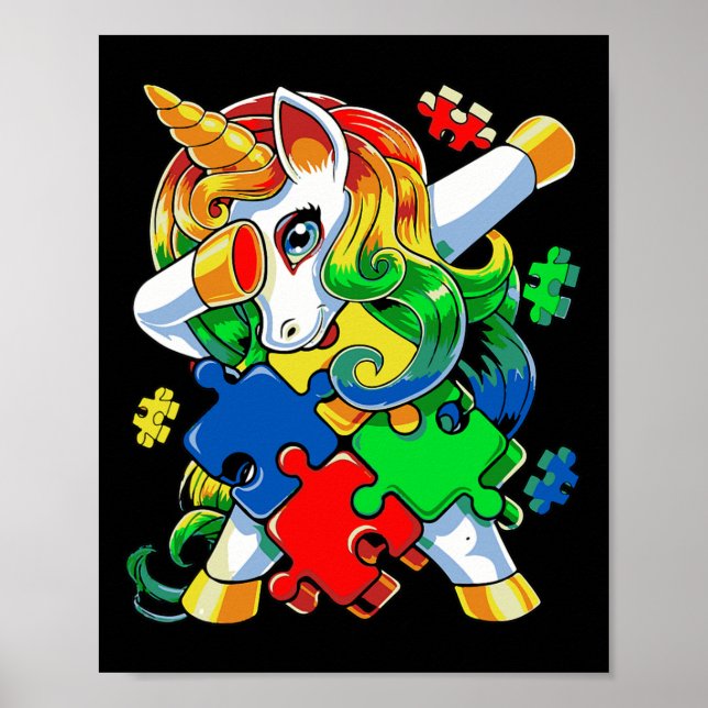 Dabbing Unicorn Puzzle Piece Autismus Bewusstsein  Poster (Vorne)