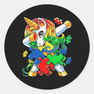 Dabbing Unicorn Puzzle Piece Autismus Bewusstsein Runder Aufkleber