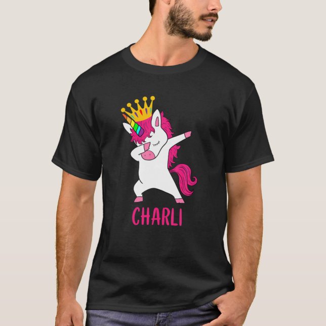 Dabbing Unicorn Queen Personalisiert CHARLI T-Shirt (Vorderseite)