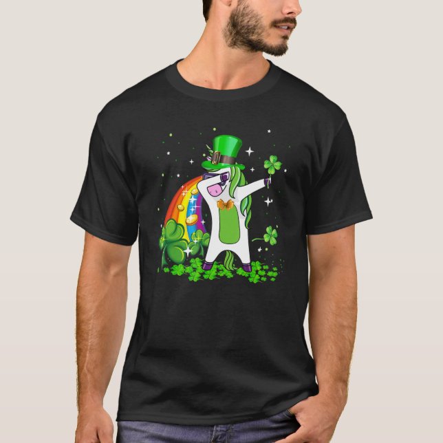 Dabbing Unicorn Rainbow Happy St Patricks Day Iris T-Shirt (Vorderseite)