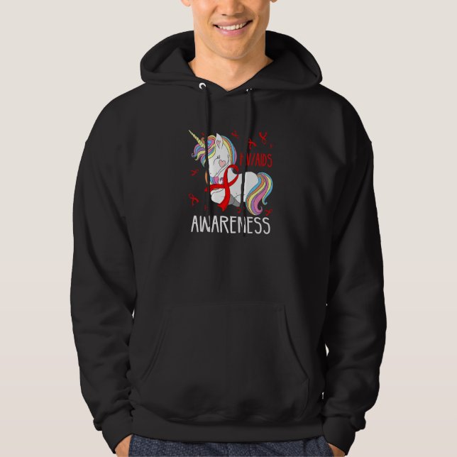 Dabbing Unicorn Red Ribbon Hiv Aids Awareness Supe Hoodie (Vorderseite)