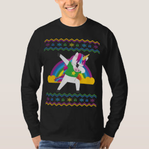 Dabbing Unicorn Regenbogen Ugly Christmas Sweater T-Shirt