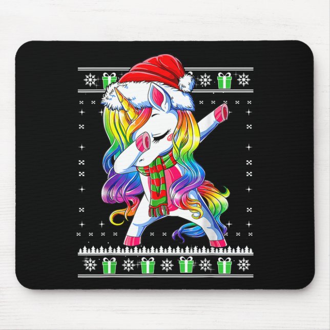 Dabbing Unicorn Santa Sweater Christmas Ugly Kids  Mousepad (Vorne)