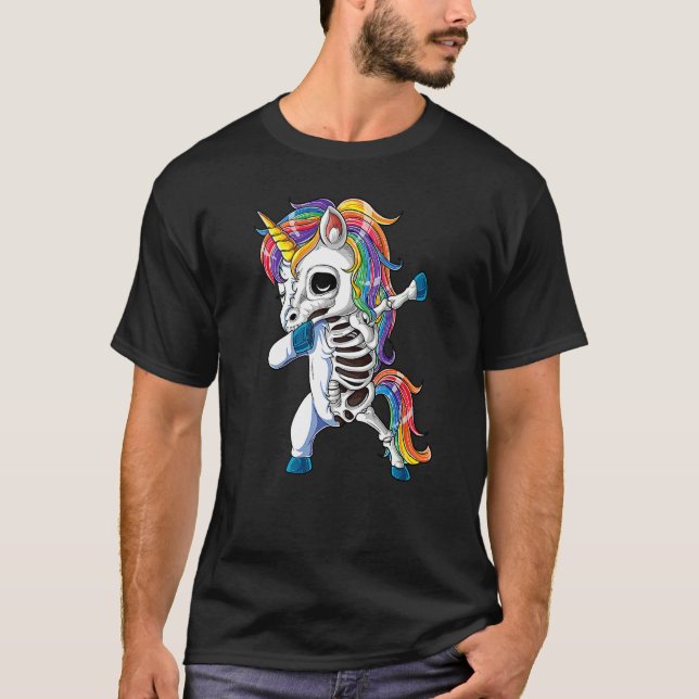 Dabbing Unicorn Skeleton Halloween Girls Dab  1 T-Shirt (Vorderseite)