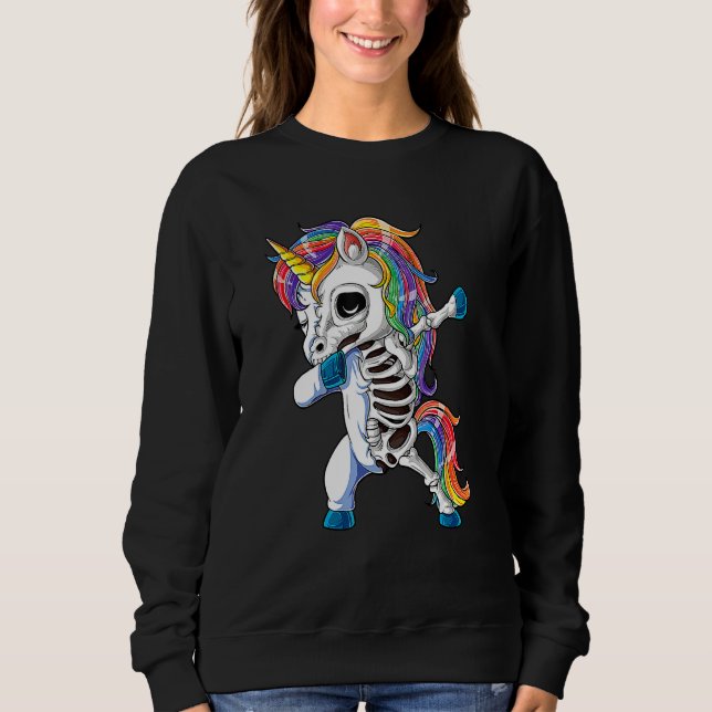 Dabbing Unicorn Skeleton Skulls Halloween Boys Gir Sweatshirt (Vorderseite)
