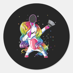 Dabbing Unicorn Spielen Badminton Player Lover Mat Runder Aufkleber