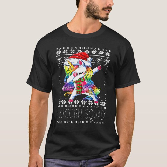 Dabbing Unicorn Squad Santa Sweater Weihnachten hä T-Shirt (Vorderseite)