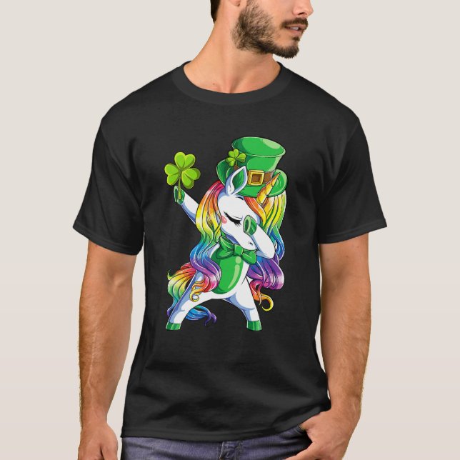 Dabbing Unicorn St Patricks Day Leprechaun Leprico T-Shirt (Vorderseite)