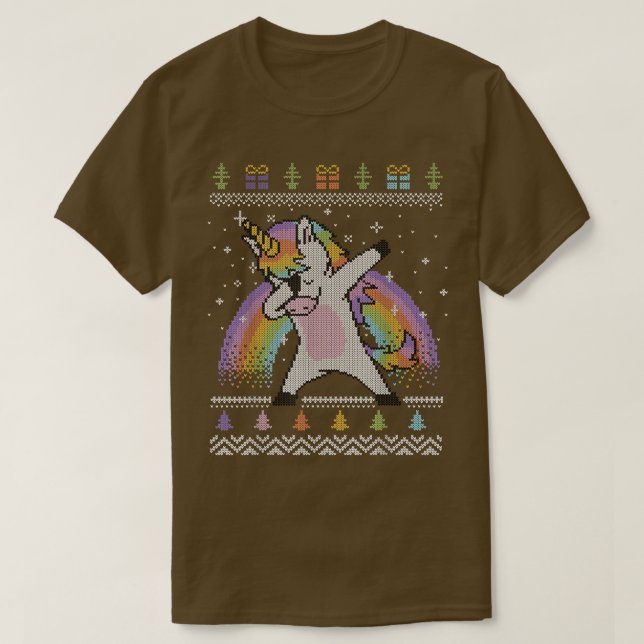 Dabbing Unicorn Ugly Christmas Sweater Rainbow T-Shirt (Design vorne)