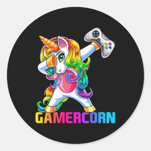 Dabbing Unicorn Video Game Controller Gamer Girl Runder Aufkleber
