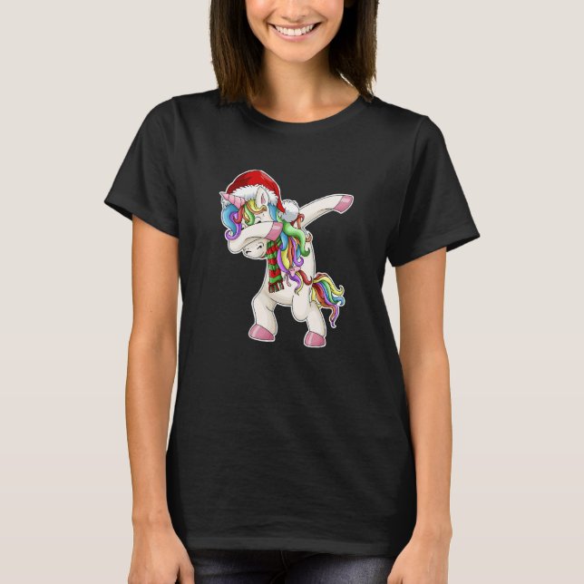 Dabbing Unicorn Weihnachten Kinder Mädchen Frauen  T-Shirt (Vorderseite)