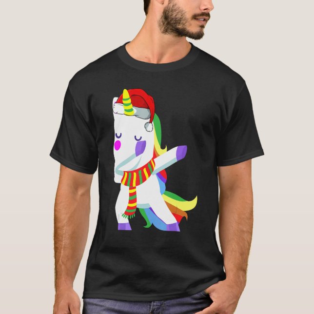 Dabbing Unicorn Weihnachtsmannmütze Weihnachten We T-Shirt (Vorderseite)
