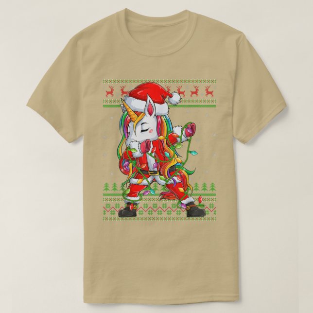 Dabbing Unicorn Xmas Lights Ugly Santa Unicorn Chr T-Shirt (Design vorne)