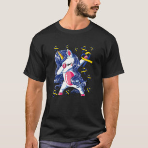 Dabbing Unicorn Yellow Blue Ribbon Down Syndrom A T-Shirt