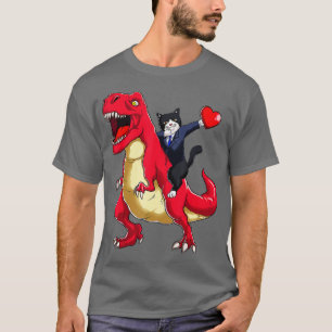 Dabbing uxedo Cat Riding Dinosaur Valentinstag H T-Shirt