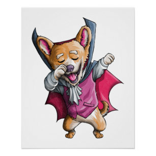Dabbing Vampir Corgi Süßer Halloween Corgi Lustig Poster