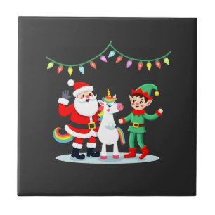 Dabbing Weihnachtsmann-Elf-Einhorn Weihnachten Kin Fliese