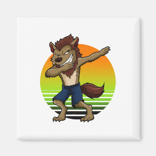 Dabbing Werewolf Retro Sunset Halloween Jungs Kind Magnet