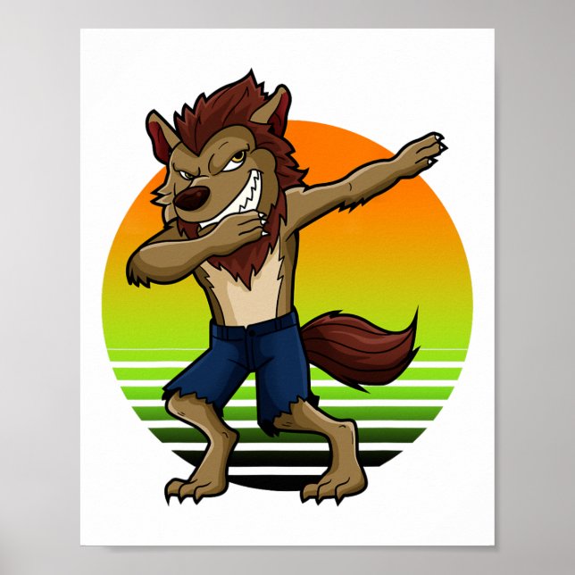Dabbing Werewolf Retro Sunset Halloween Jungs Kind Poster (Vorne)