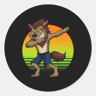 Dabbing Werewolf Retro Sunset Halloween Jungs Kind Runder Aufkleber